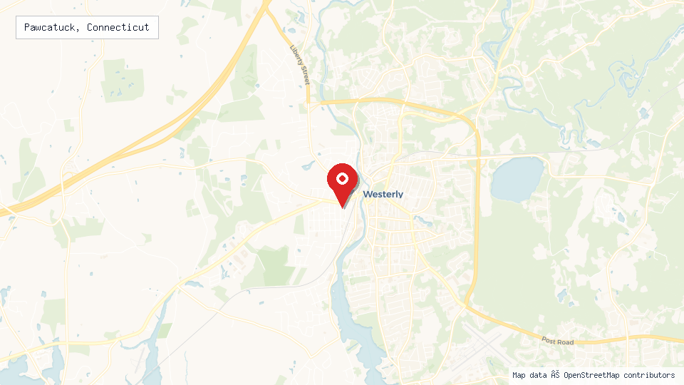 Street map of Pawcatuck, Connecticut with location pin