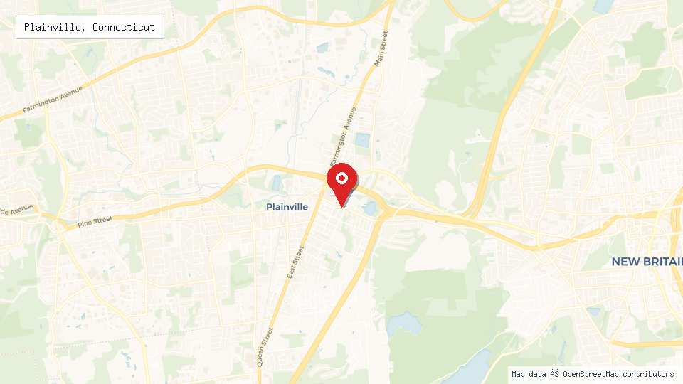 Street map of Plainville, Connecticut with location pin