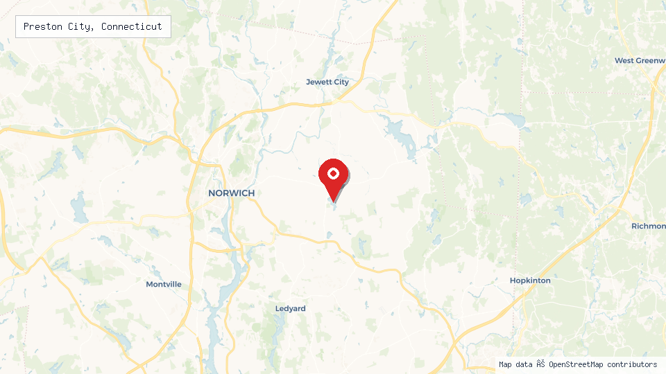 Street map of Preston City, Connecticut with location pin