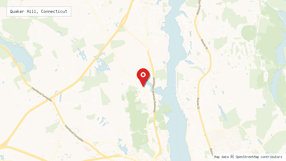Street map of Quaker Hill, Connecticut with location pin