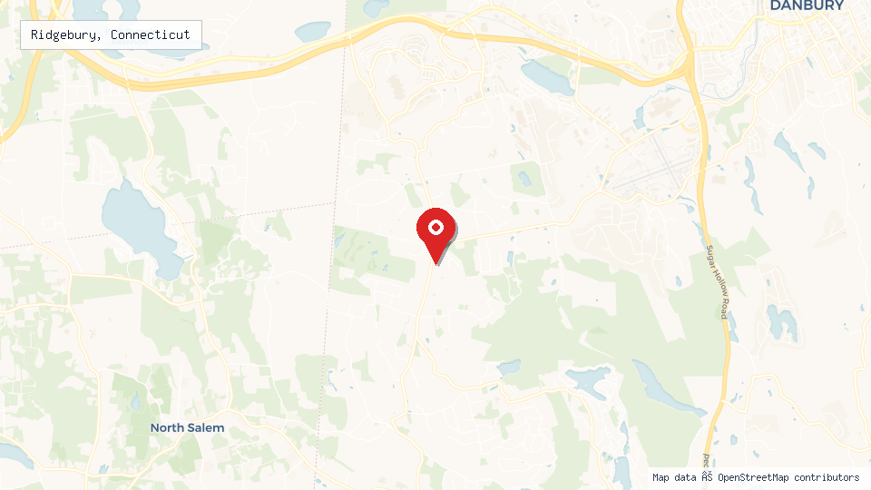 Street map of Ridgebury, Connecticut with location pin