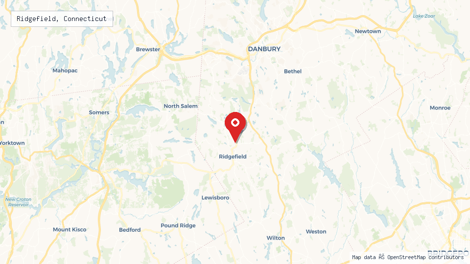 Street map of Ridgefield, Connecticut with location pin