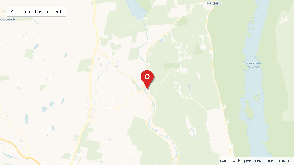 Street map of Riverton, Connecticut with location pin