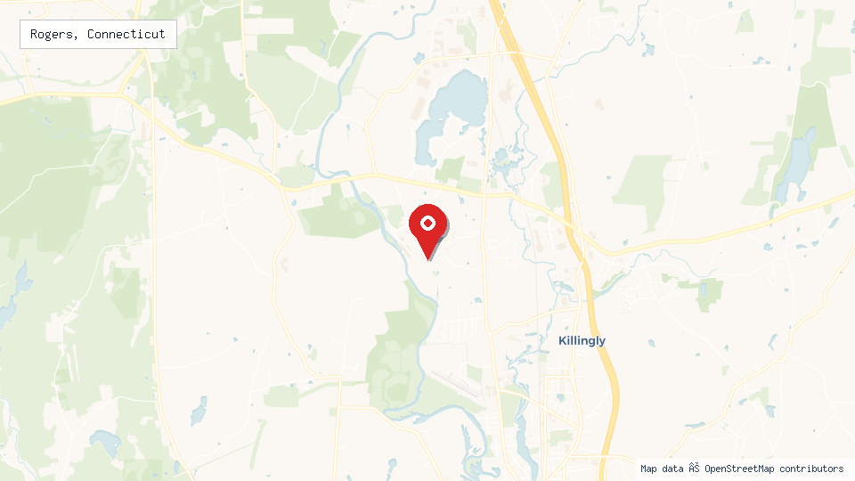 Street map of Rogers, Connecticut with location pin