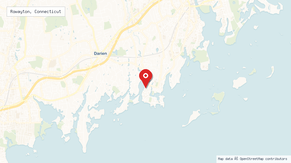 Street map of Rowayton, Connecticut with location pin