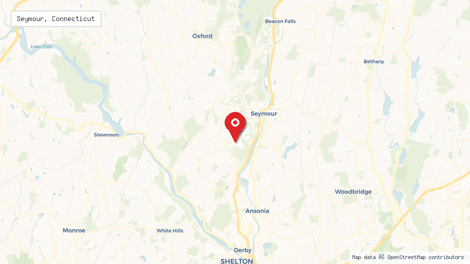 Street map of Seymour, Connecticut with location pin
