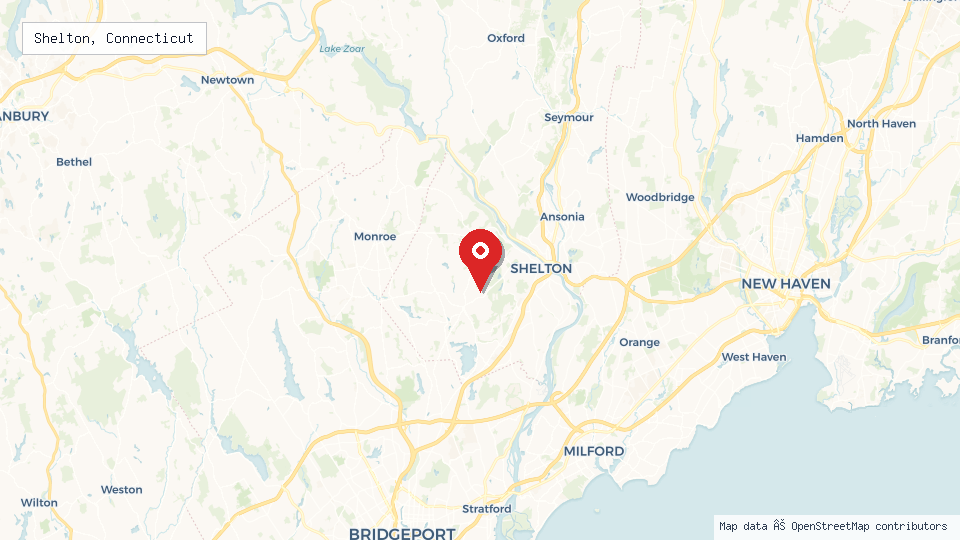 Street map of Shelton, Connecticut with location pin