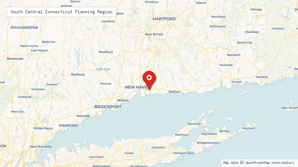 Street map of South Central Connecticut Planning Region with location pin