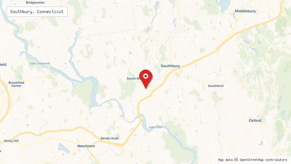 Street map of Southbury, Connecticut with location pin