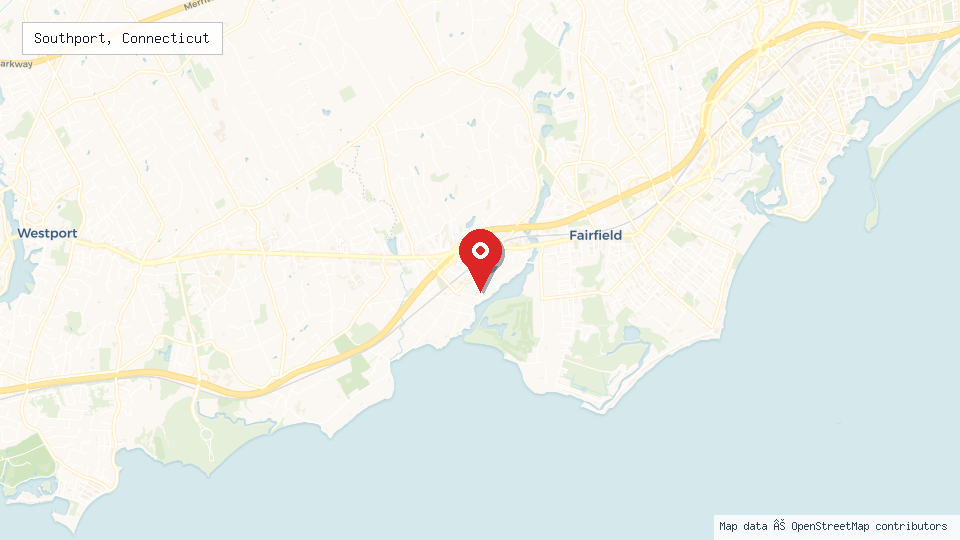 Street map of Southport, Connecticut with location pin