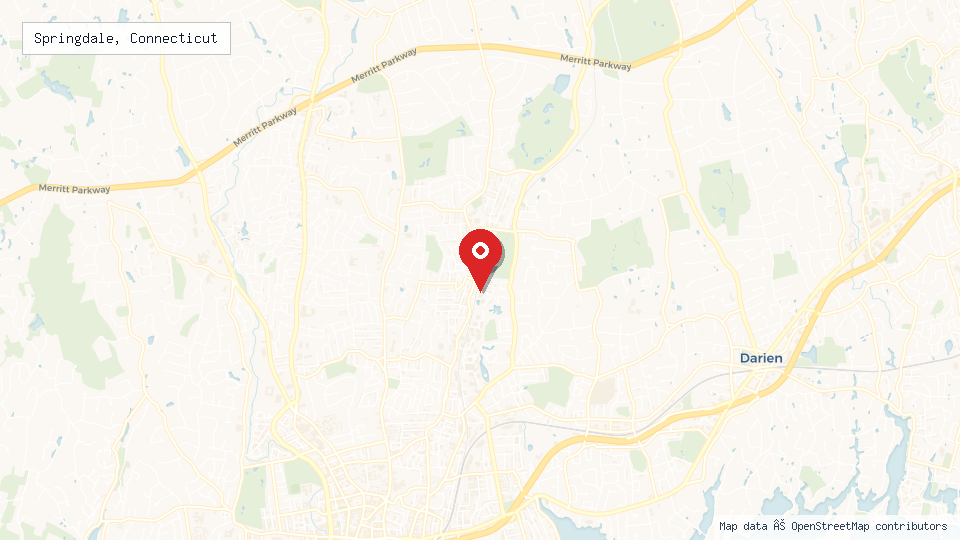 Street map of Springdale, Connecticut with location pin