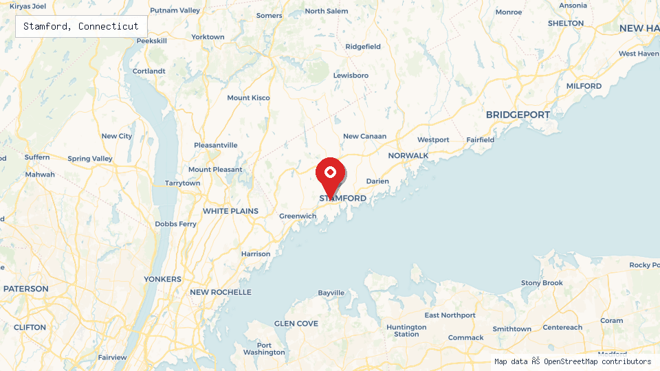 Street map of Stamford, Connecticut with location pin