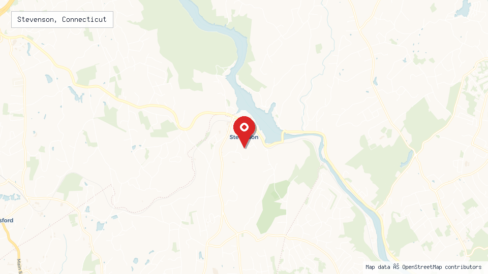 Street map of Stevenson, Connecticut with location pin