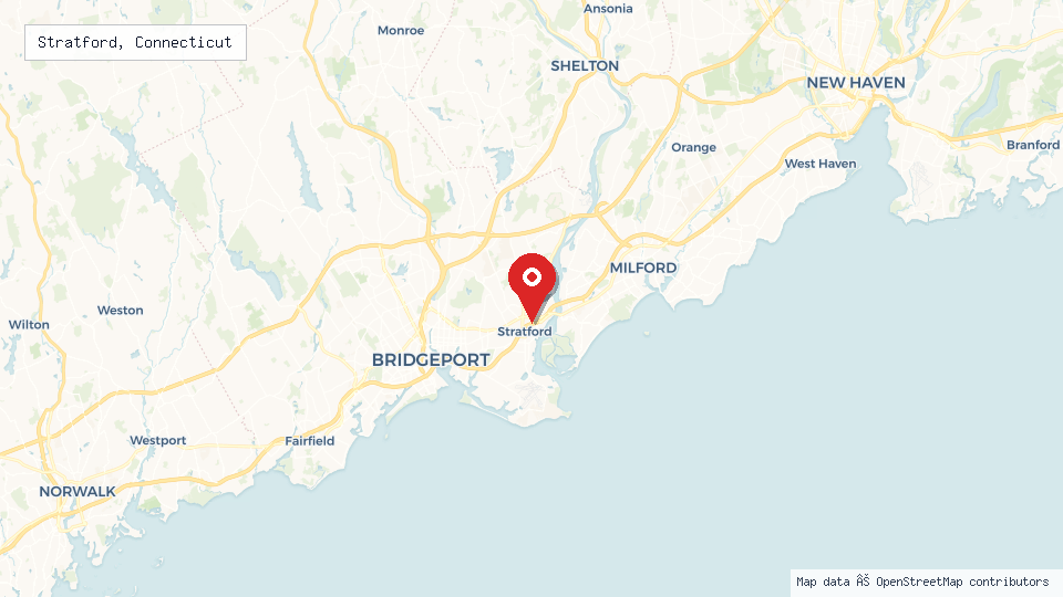 Street map of Stratford, Connecticut with location pin