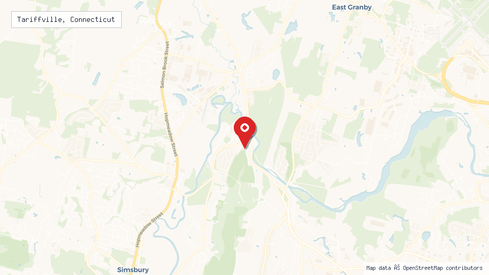 Street map of Tariffville, Connecticut with location pin