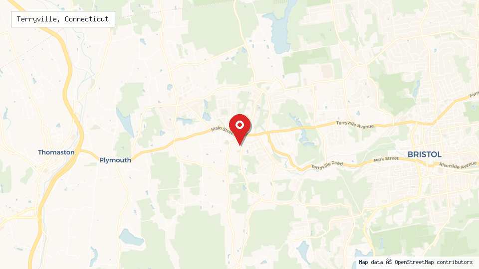 Street map of Terryville, Connecticut with location pin