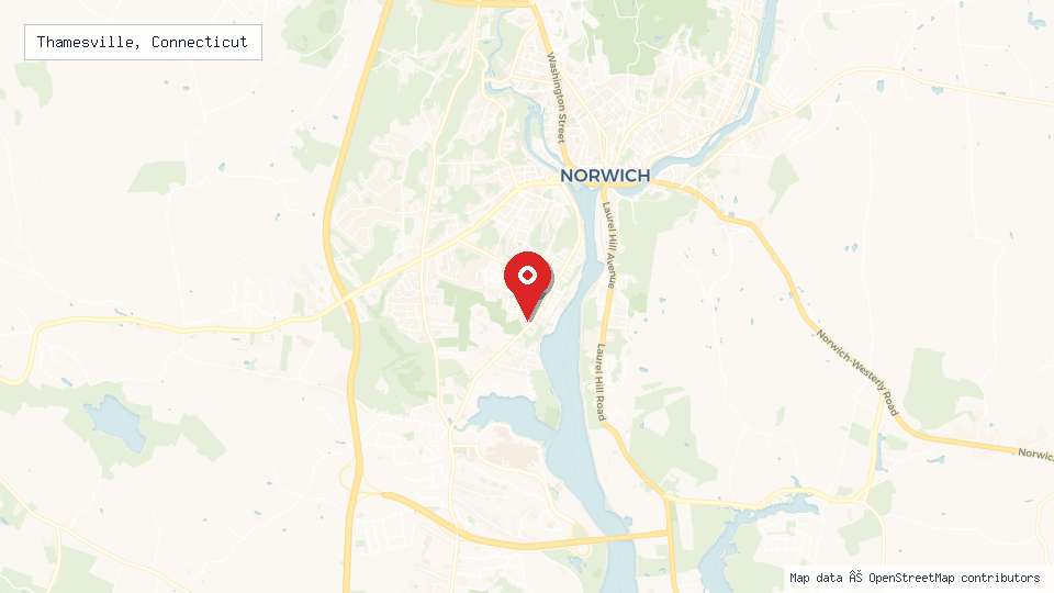 Street map of Thamesville, Connecticut with location pin
