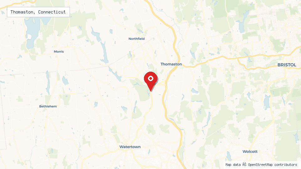 Street map of Thomaston, Connecticut with location pin