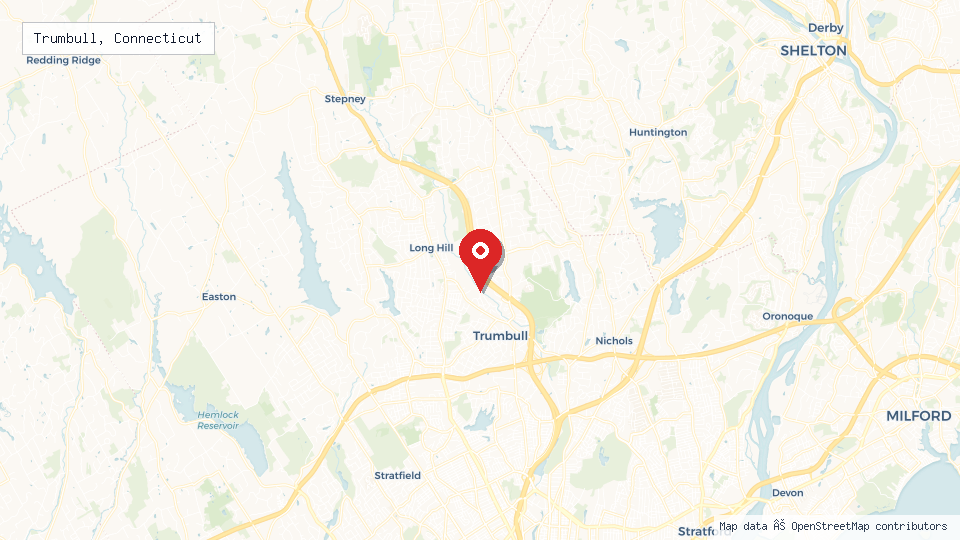 Street map of Trumbull, Connecticut with location pin