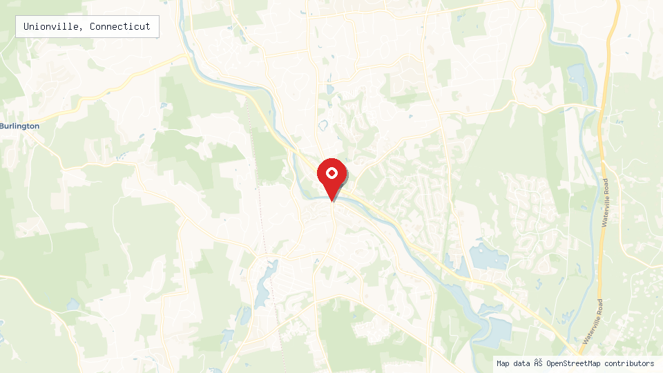 Street map of Unionville, Connecticut with location pin