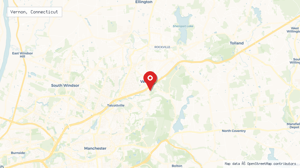 Street map of Vernon, Connecticut with location pin