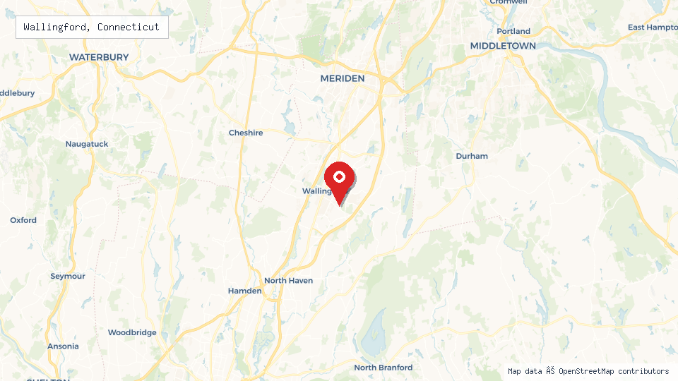 Street map of Wallingford, Connecticut with location pin