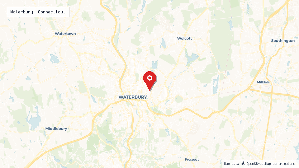 Street map of Waterbury, Connecticut with location pin