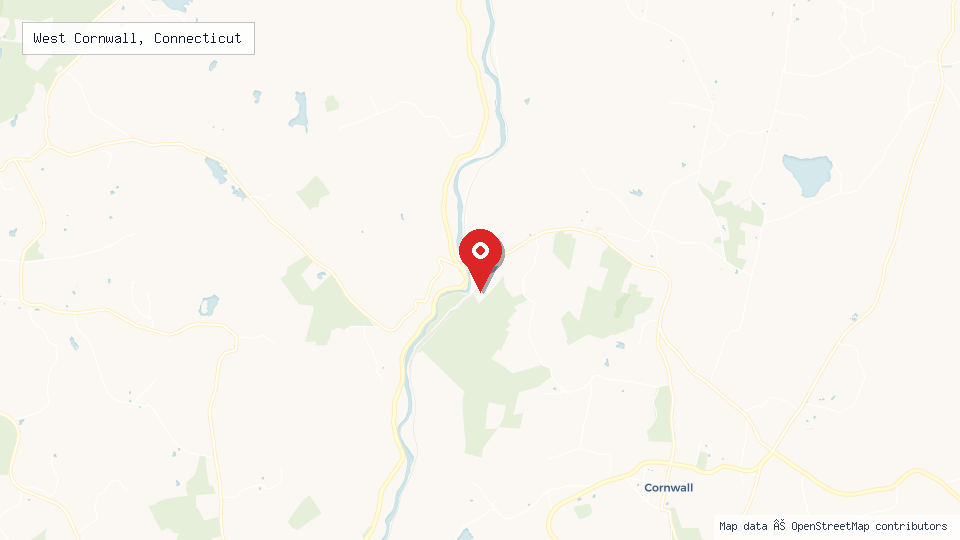 Street map of West Cornwall, Connecticut with location pin