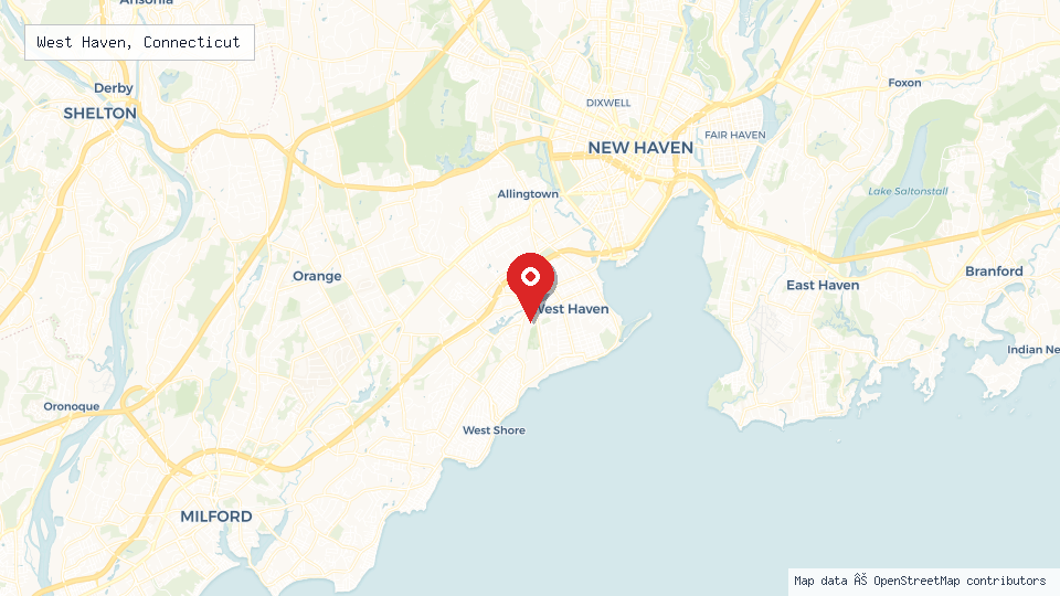Street map of West Haven, Connecticut with location pin