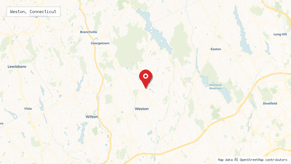 Street map of Weston, Connecticut with location pin