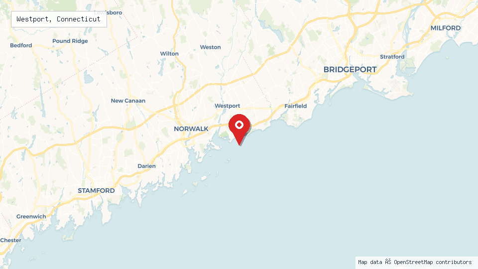Street map of Westport, Connecticut with location pin