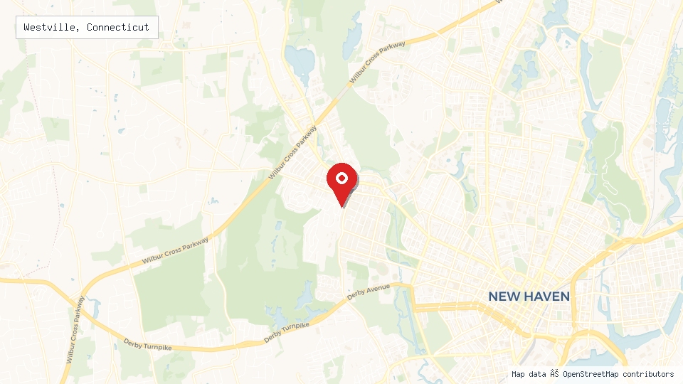 Street map of Westville, Connecticut with location pin