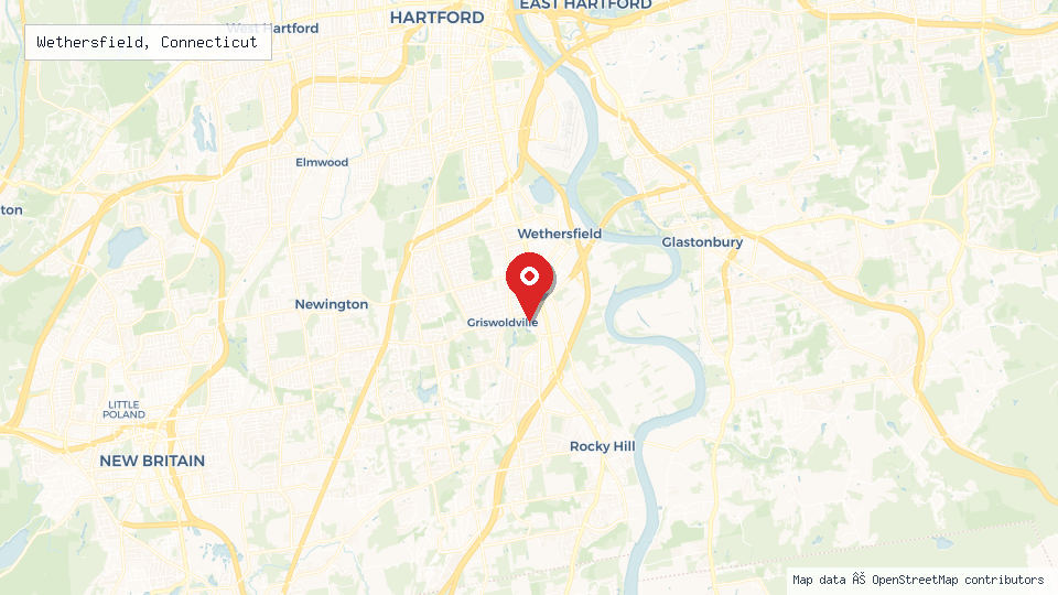 Street map of Wethersfield, Connecticut with location pin