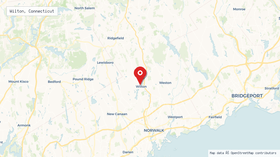 Street map of Wilton, Connecticut with location pin