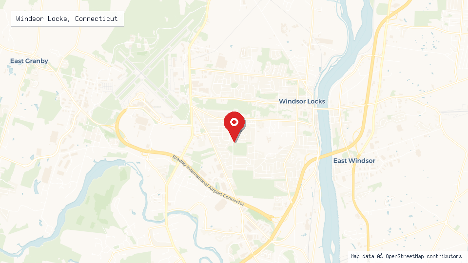 Street map of Windsor Locks, Connecticut with location pin