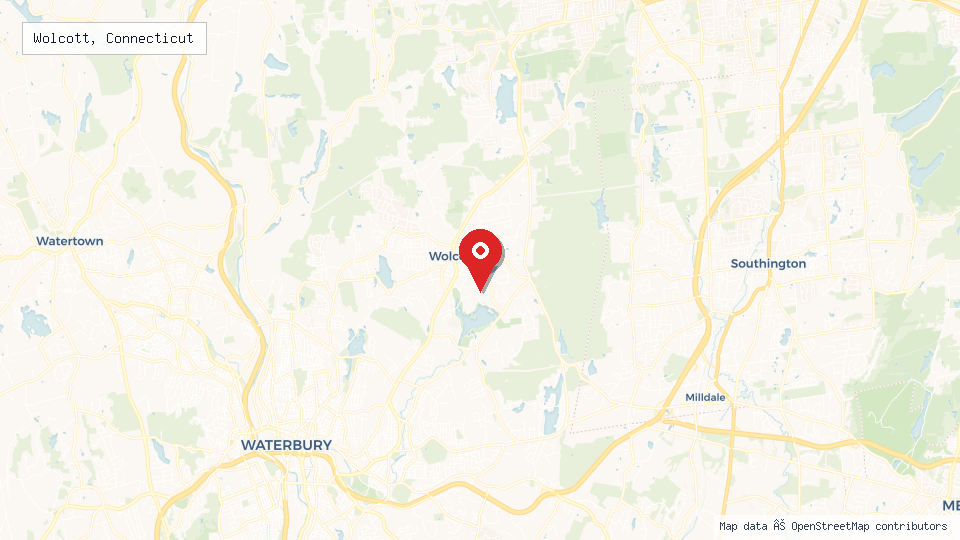 Street map of Wolcott, Connecticut with location pin