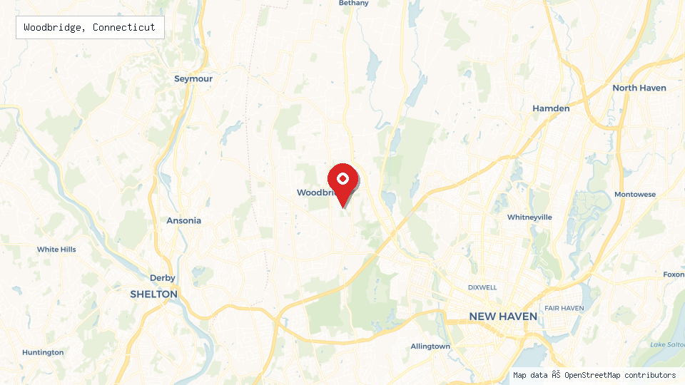 Street map of Woodbridge, Connecticut with location pin