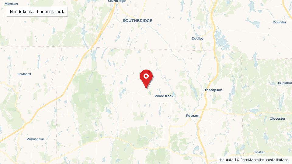 Street map of Woodstock, Connecticut with location pin