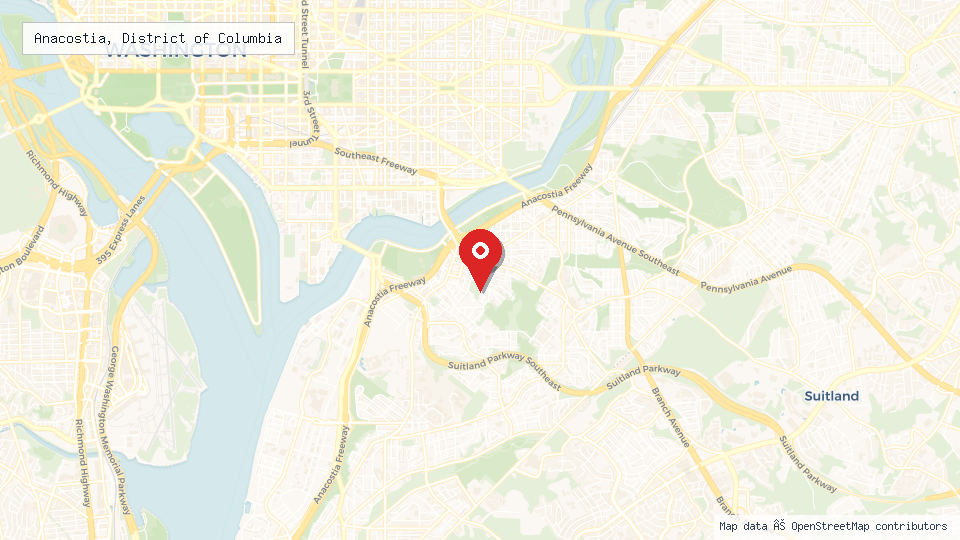 Street map of Anacostia, District of Columbia with location pin