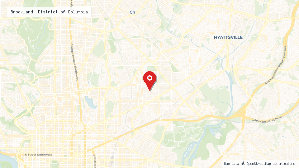 Street map of Brookland, District of Columbia with location pin