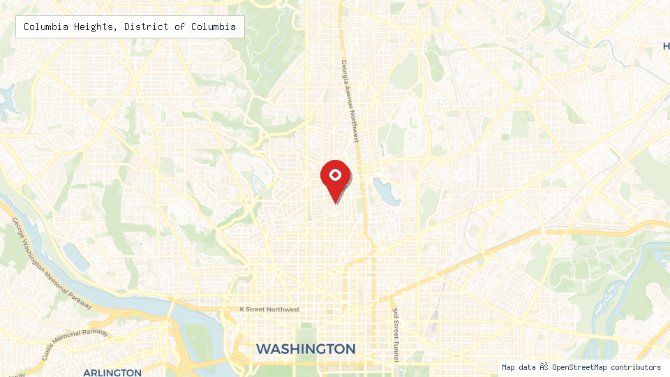 Street map of Columbia Heights, District of Columbia with location pin