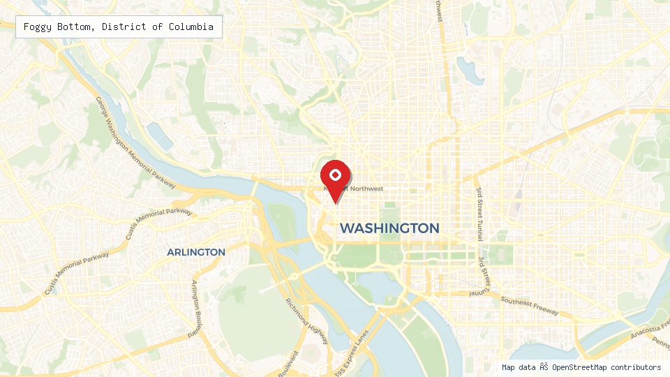 Street map of Foggy Bottom, District of Columbia with location pin