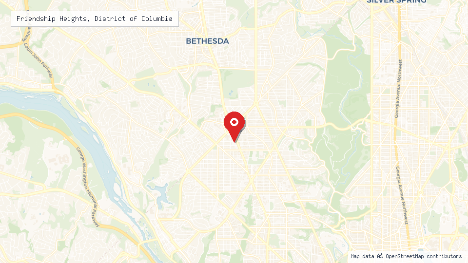 Street map of Friendship Heights, District of Columbia with location pin