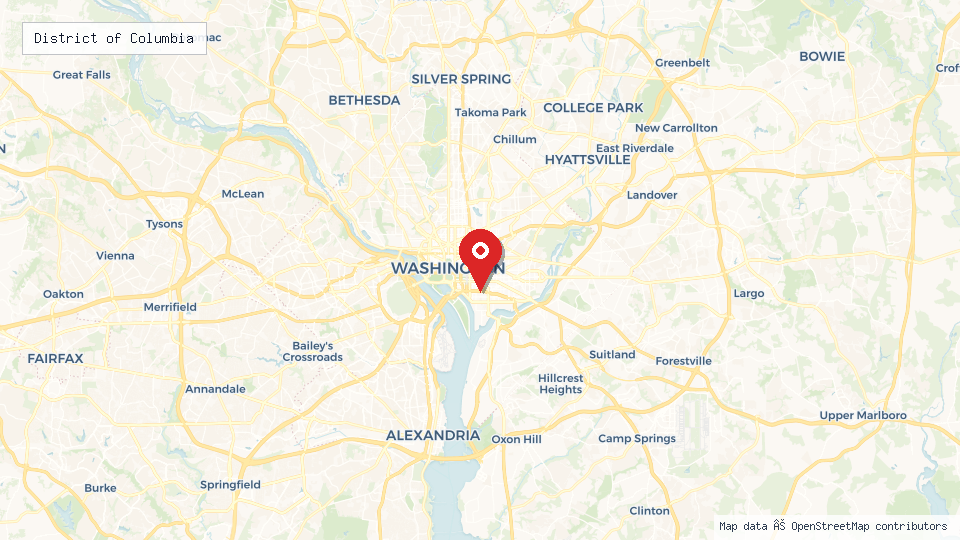 Street map of District of Columbia with location pin