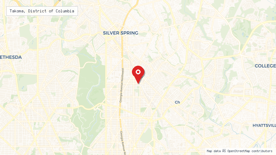 Street map of Takoma, District of Columbia with location pin