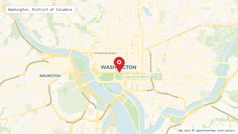 Street map of Washington, District of Columbia with location pin
