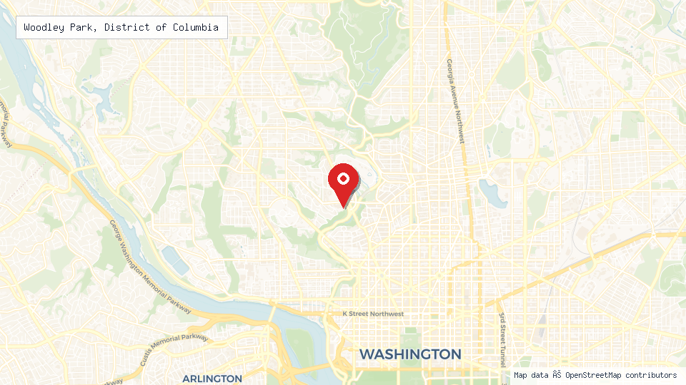 Street map of Woodley Park, District of Columbia with location pin
