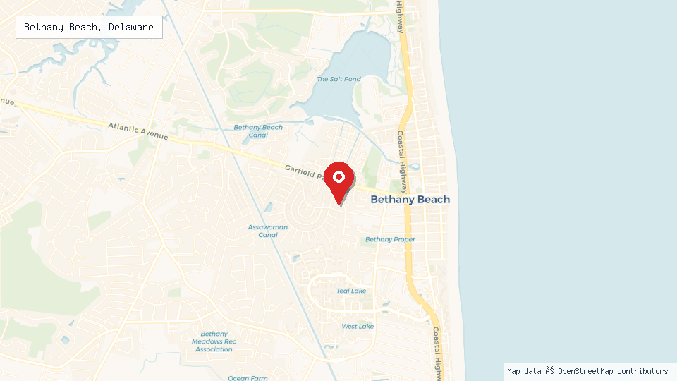 Street map of Bethany Beach, Delaware with location pin