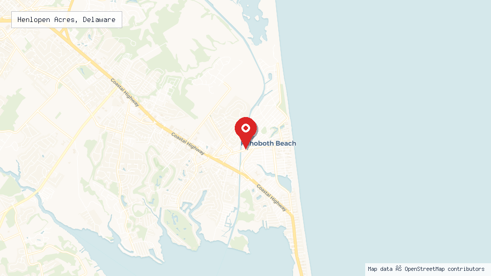 Street map of Henlopen Acres, Delaware with location pin
