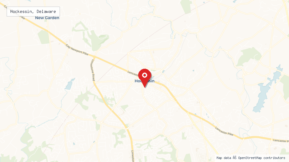 Street map of Hockessin, Delaware with location pin